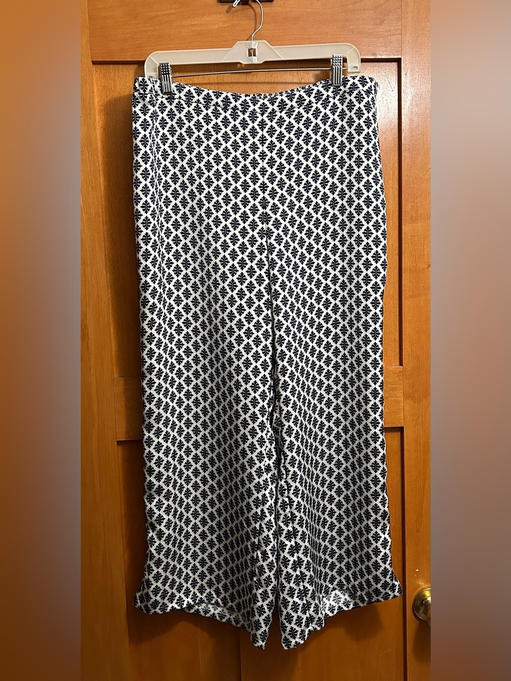 J.Jill Wearever Pants Satin Navy White Printed Elastic Waist Womens Size L - Picture 2 of 5